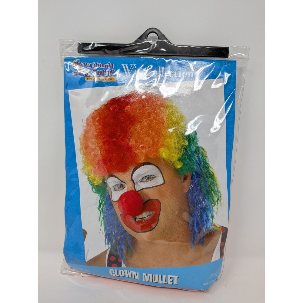 California Costume Clown Mullet Rainbow Wig Circus Halloween Costume New 70012